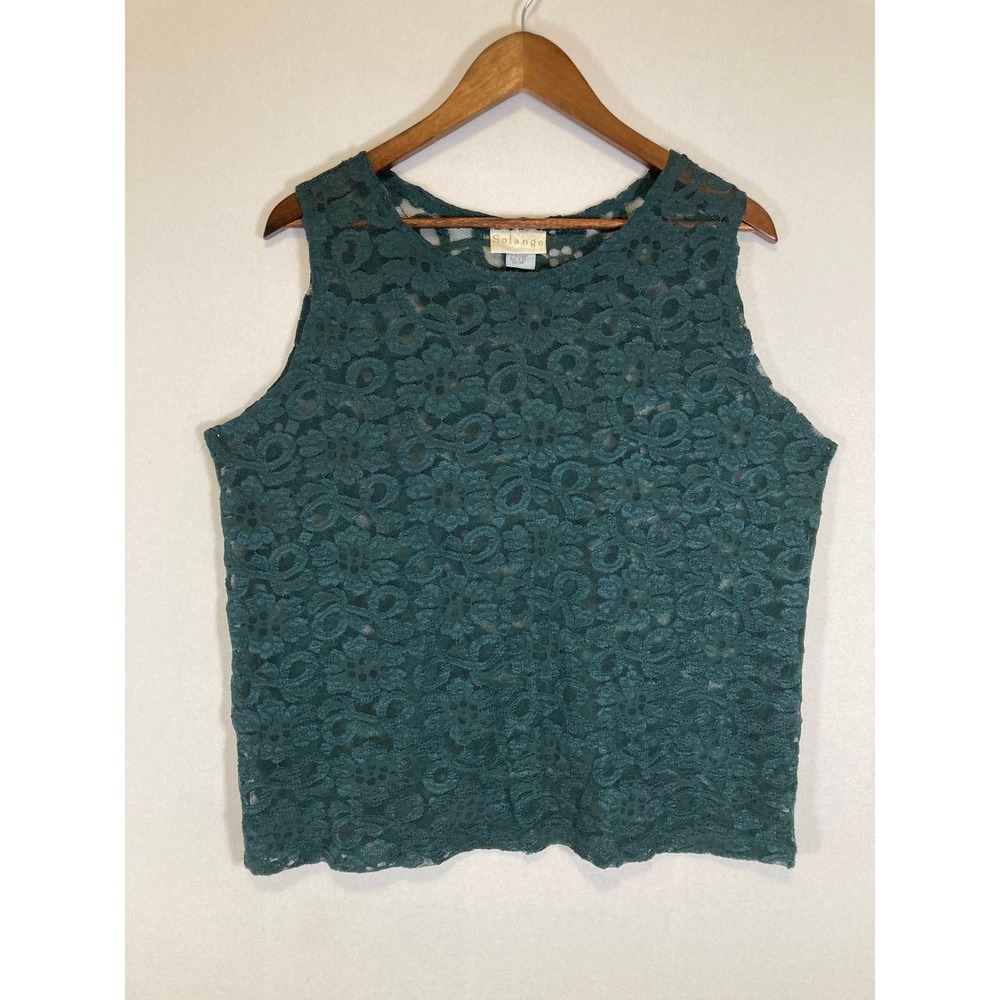 Romantic 90s Solange Womens 26/28 Teal Green Floral Lace Sleeveless Shell Top‎